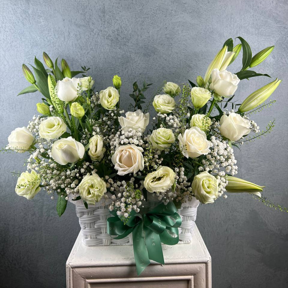 Beautiful in White Flower Basket