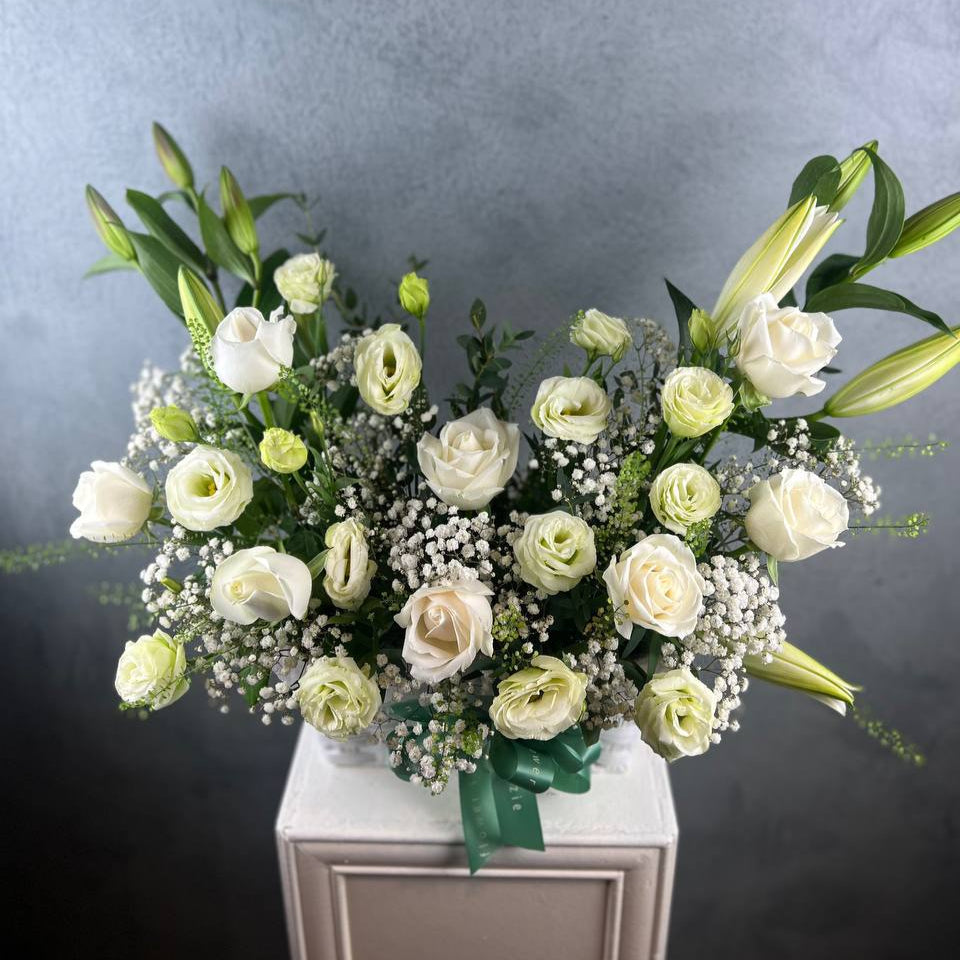 Beautiful in White Flower Basket