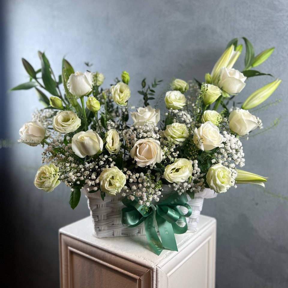 Beautiful in White Flower Basket