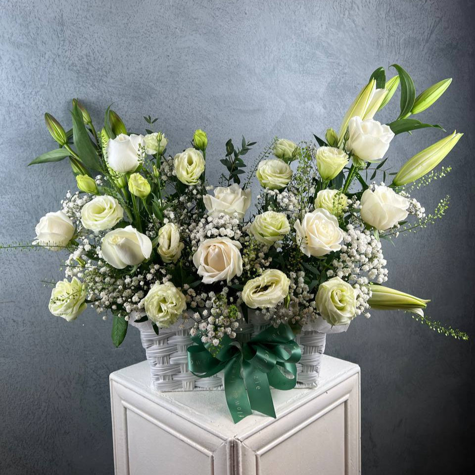 Beautiful in White Flower Basket