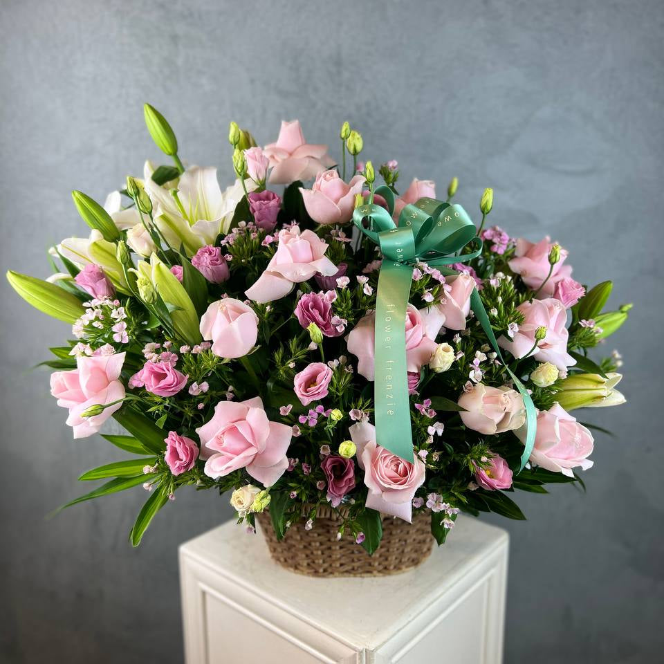 Lilies and Roses Flower Basket