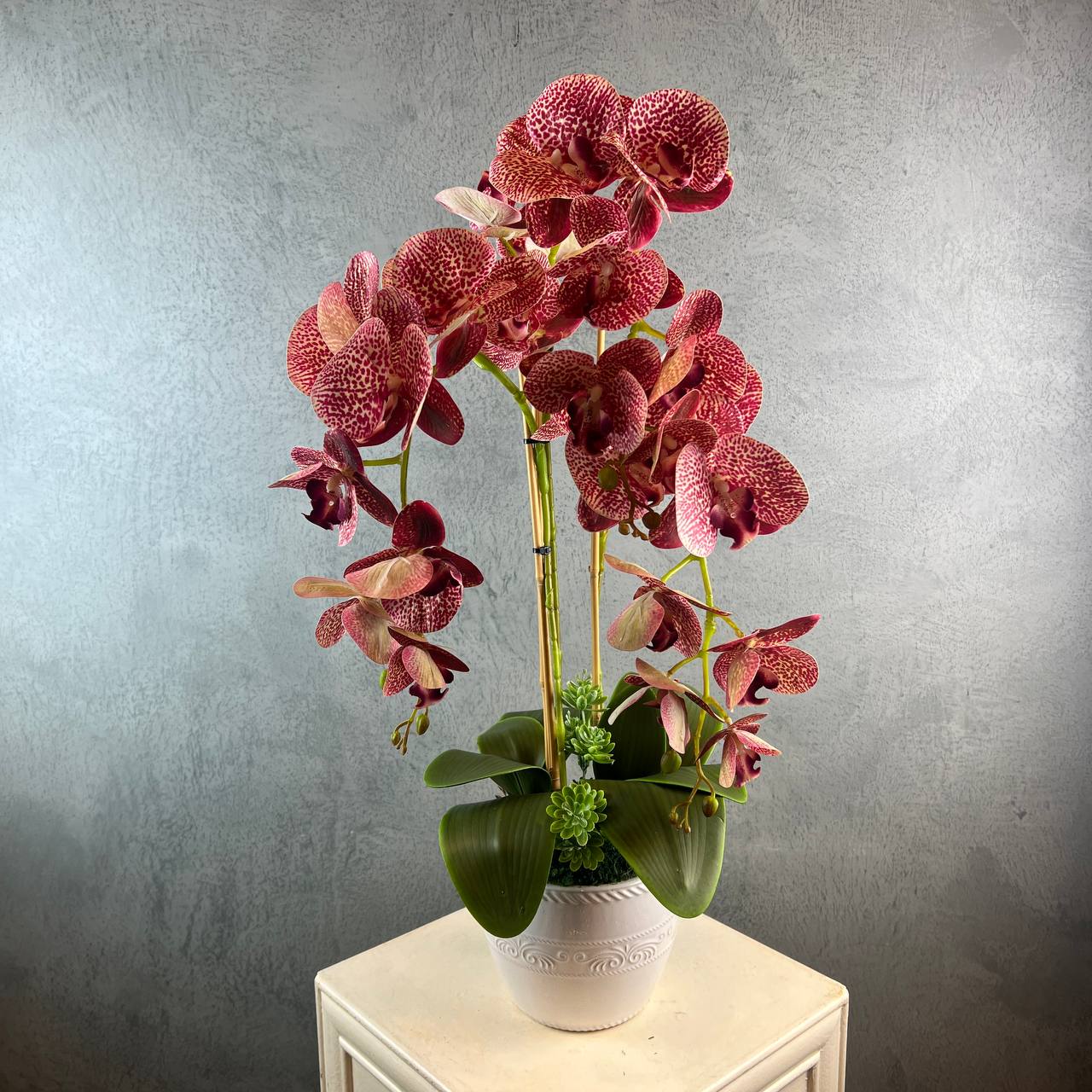 3 Stalks Artificial Potted Phalaenopsis (Maroon)