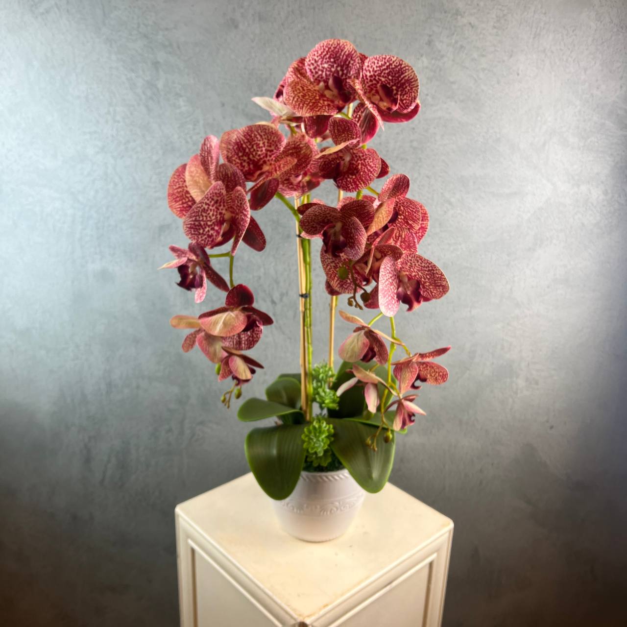 3 Stalks Artificial Potted Phalaenopsis (Maroon)