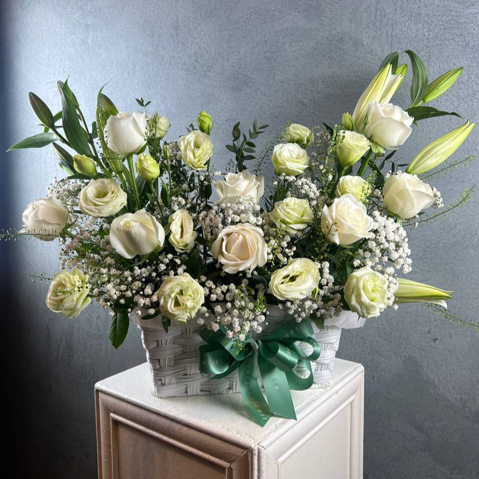Beautiful in White Flower Basket