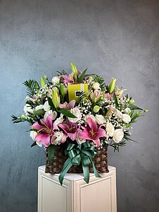 Lilies with Patchi Basket (Pre-Order)